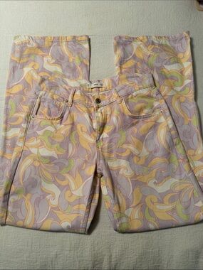 Retro Pastel Swirl Wide-Leg Jeans - Multicolor
